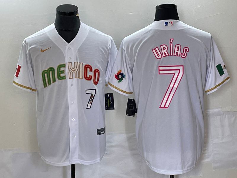 Men 2023 World Cub Mexico 7 Urias White Nike MLB Jersey style 27